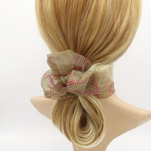 VeryShine scrunchies/hair holder Khaki organza plaid check scrunchies regular hair elastic scrunchie for women
