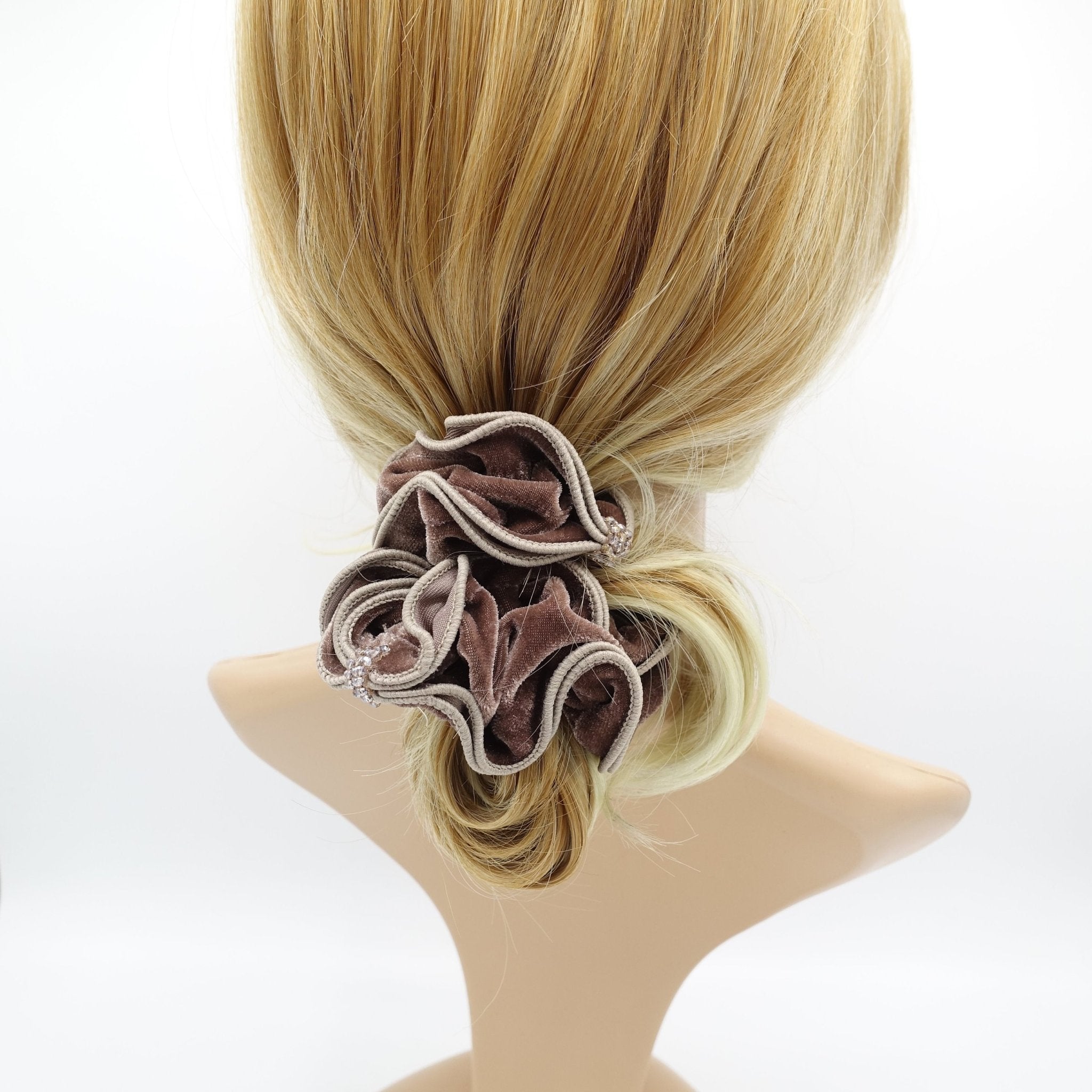 VeryShine scrunchies/hair holder Mocca acrylic rhinestone decorated  velvet scrunchies trim embellished women hair scrunchie