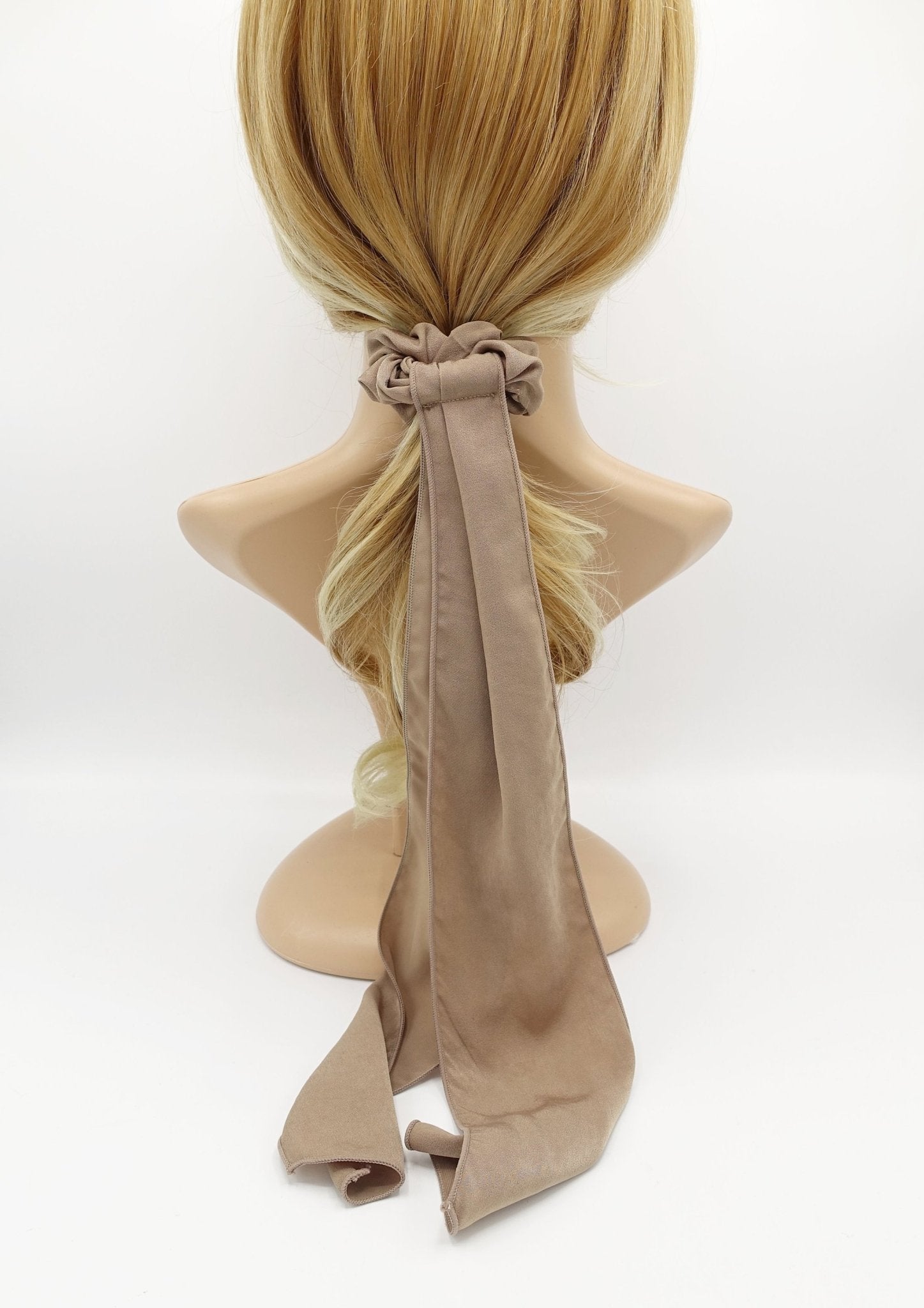 VeryShine scrunchies/hair holder Mocca beige glossy long tail scrunchies bow knot hair elastic stylish ties women hair accessory