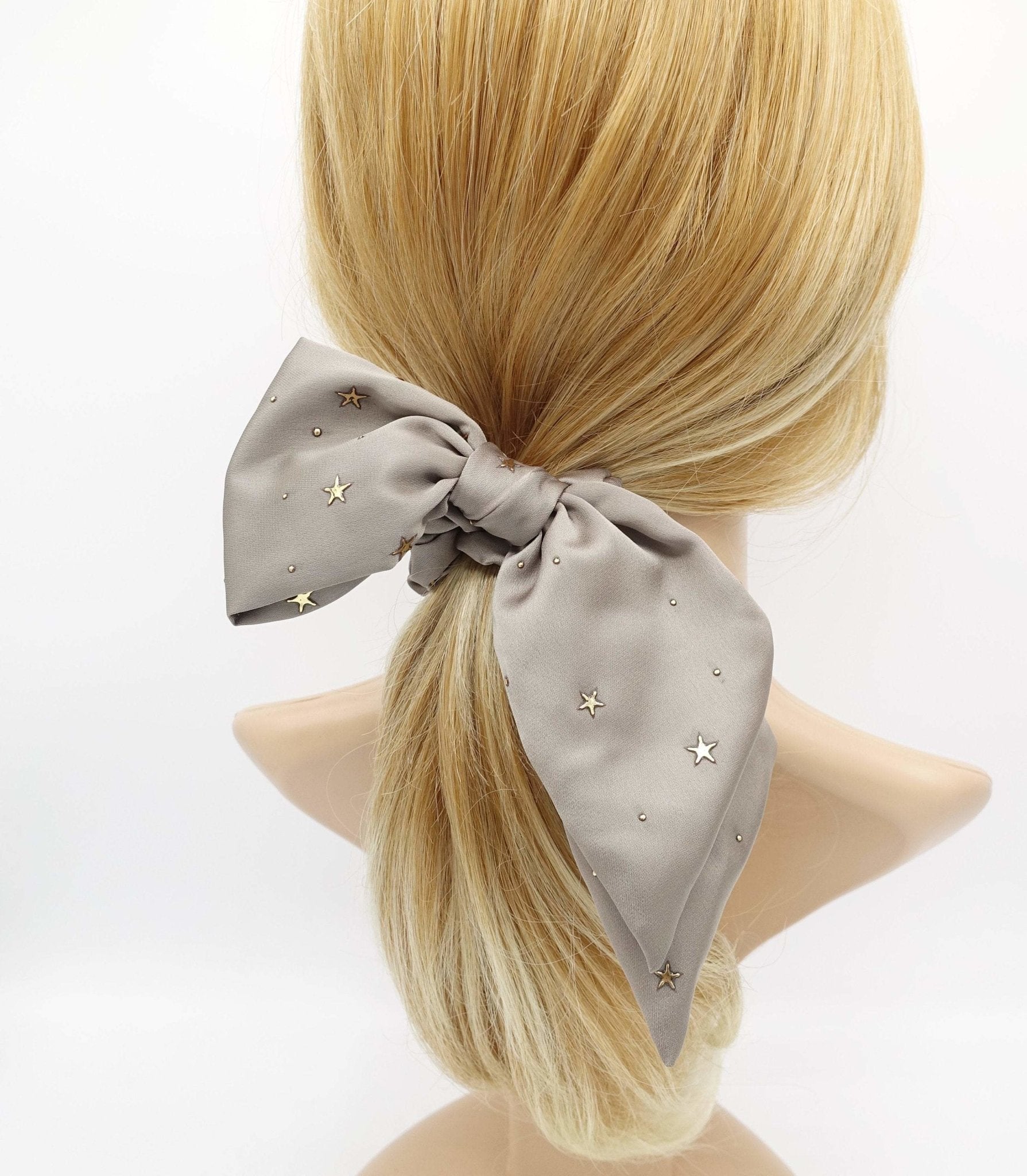VeryShine scrunchies/hair holder Mocca gray satin bow knot scrunchies star dot embellished hair tie scrunchie women hair accessory