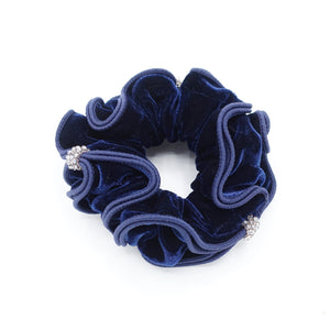 VeryShine scrunchies/hair holder Navy acrylic rhinestone decorated  velvet scrunchies trim embellished women hair scrunchie