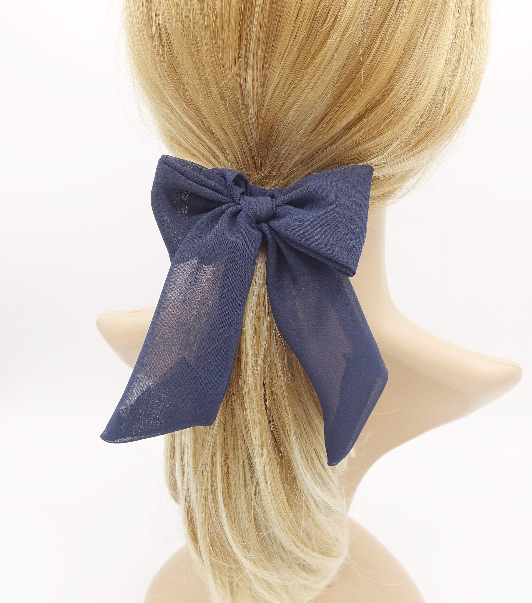 VeryShine scrunchies/hair holder Navy neutral chiffon bow knot scrunchies basic casual hair tie for women