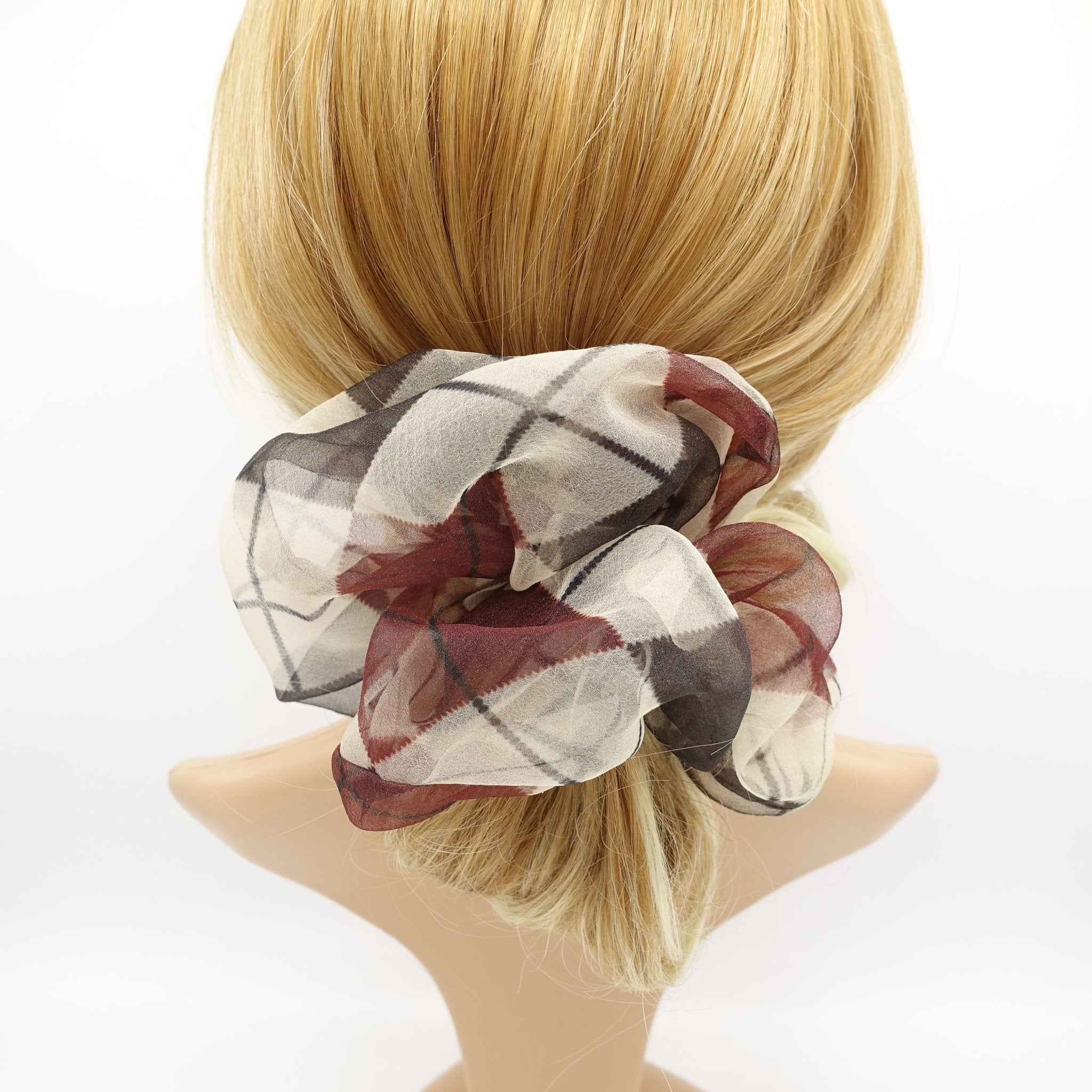 VeryShine scrunchies/hair holder oversized organza scrunchies argyle pattern hair elastic scrunchie women hair accessories