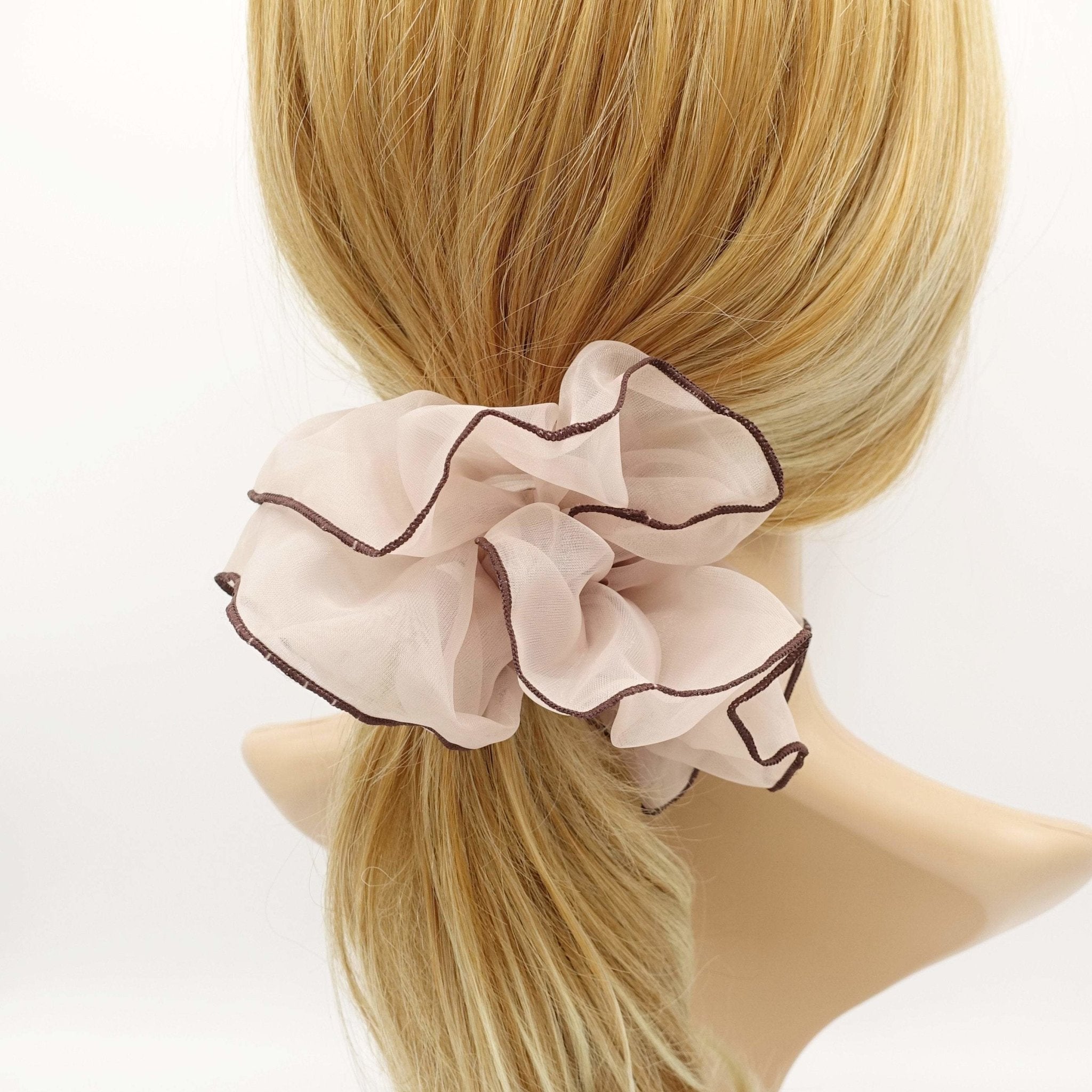 VeryShine scrunchies/hair holder Pink beige interlocked edge organza scrunchies elastic scrunchie women hair accessory