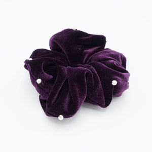VeryShine scrunchies/hair holder Purple velvet scrunchies pearl ornament hair elastic scrunchy