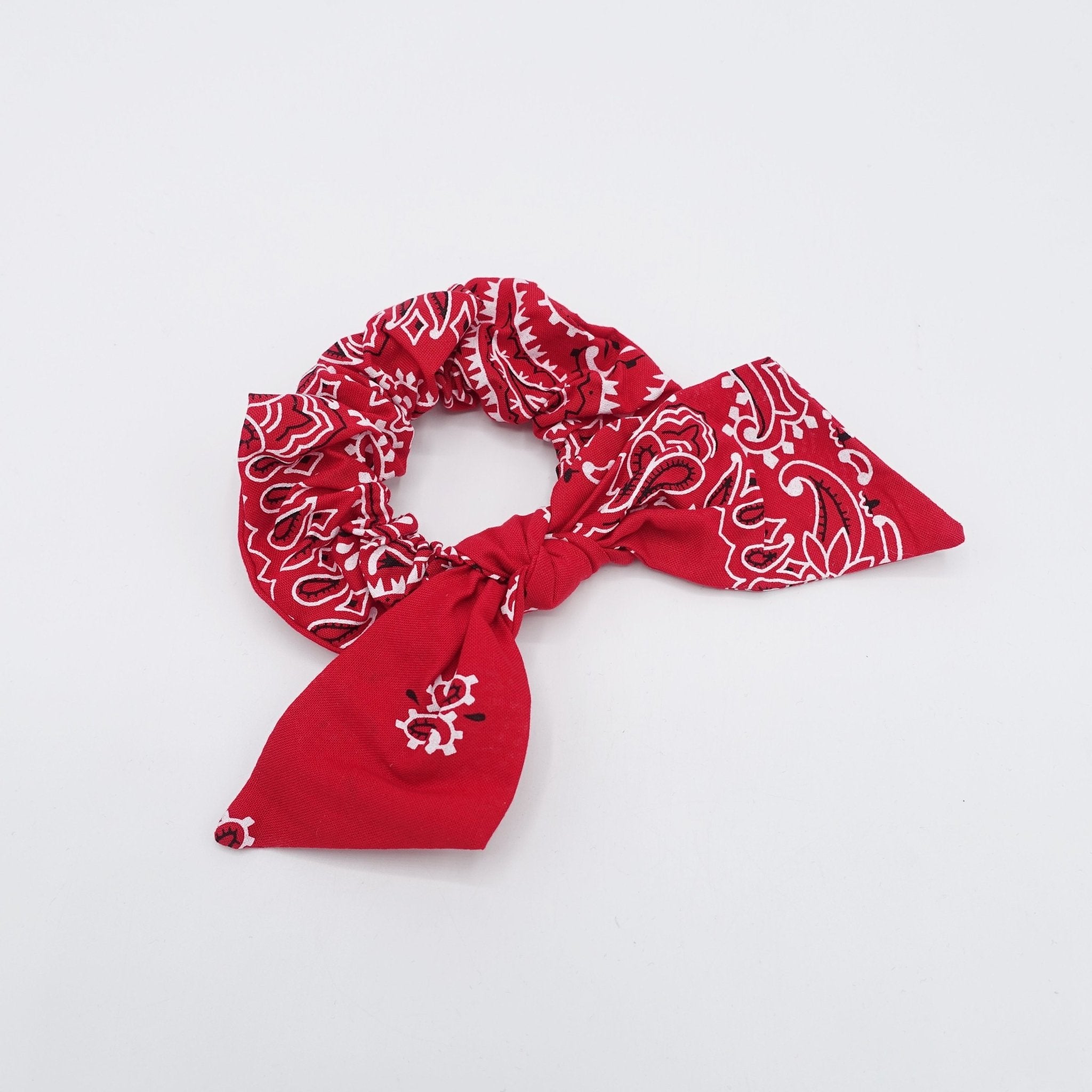 VeryShine scrunchies/hair holder Red cotton paisley print bow knot scrunchies casual hair tie for women