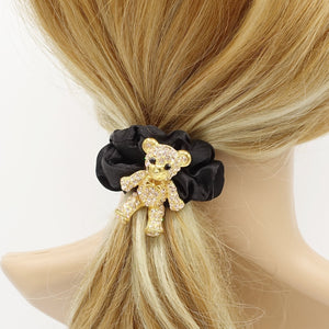 VeryShine scrunchies/hair holder rhinestone bear hair elastic black satin scrunchies