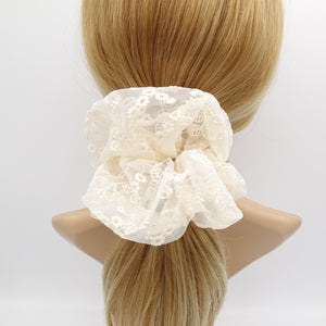 VeryShine Scrunchies organza oversized scrunchies flower embroidered hair scrunchy for women