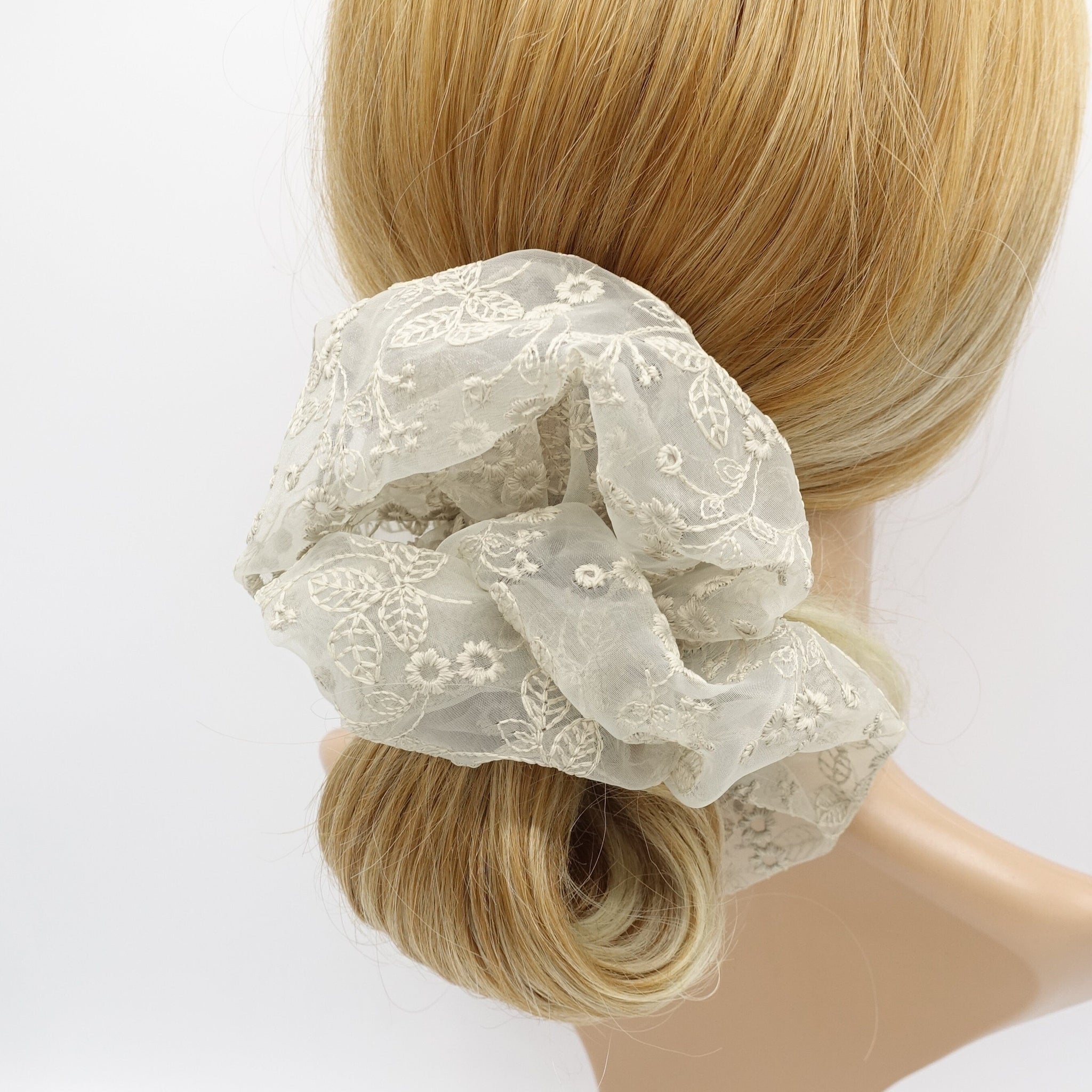 VeryShine Scrunchies organza oversized scrunchies flower embroidered hair scrunchy for women