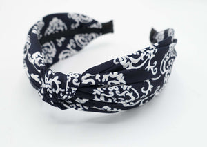 VeryShine silk satin knotted headband glossy hairband baroque print luxury hair accessory for women