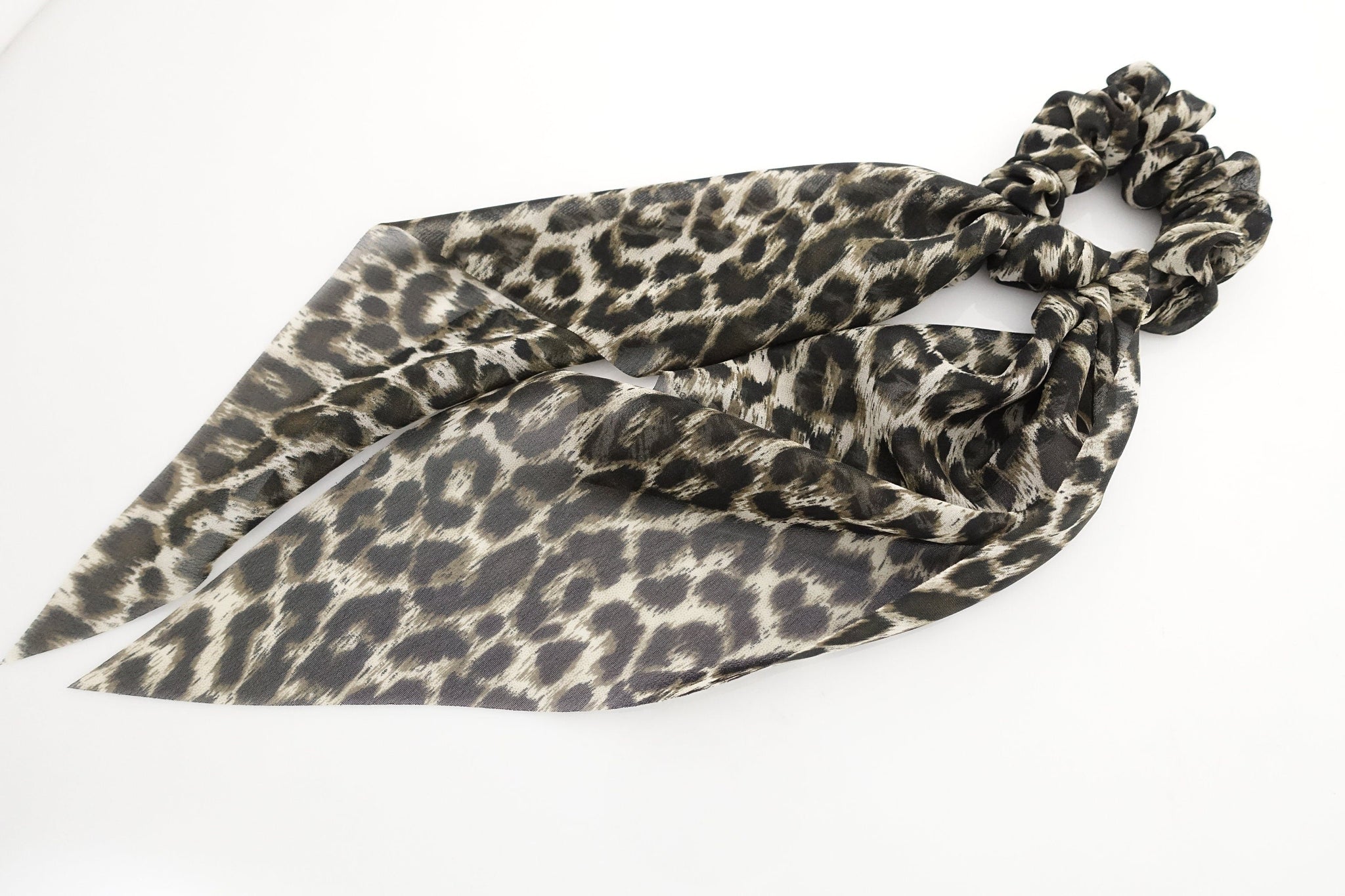 VeryShine Small print Khaki big leopard animal print chiffon hair bow long tail scarf hair tie scrunchie for women hair accessory