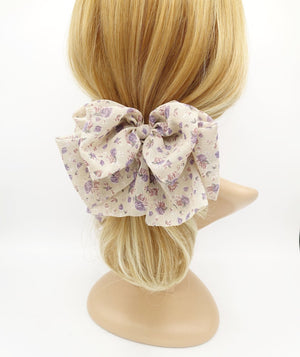 VeryShine tiny flower print hair bow floral layered tail women hair accessory