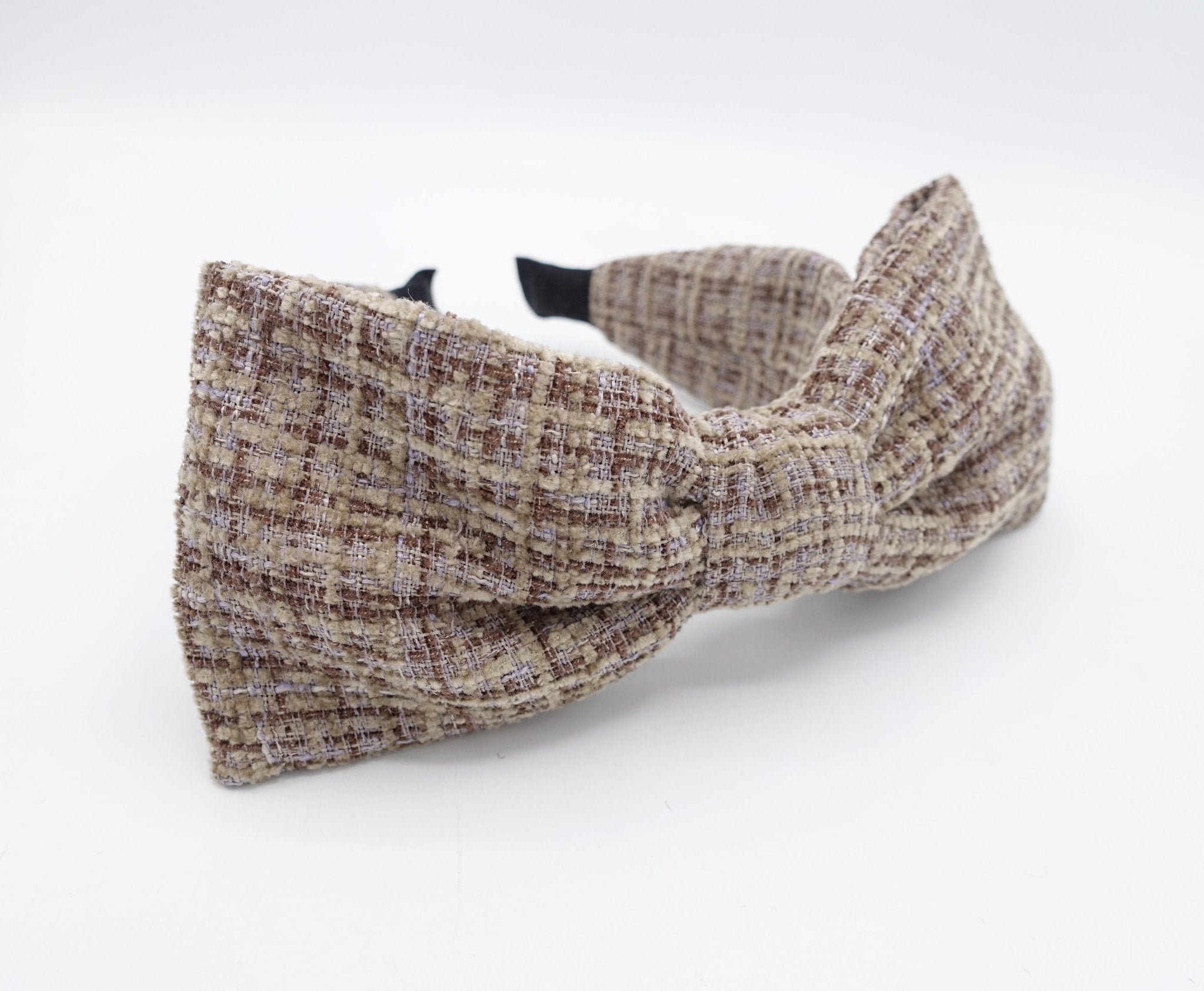 VeryShine tweed big bow headband  frayed pattern Fall Winter hairband women hair accessory