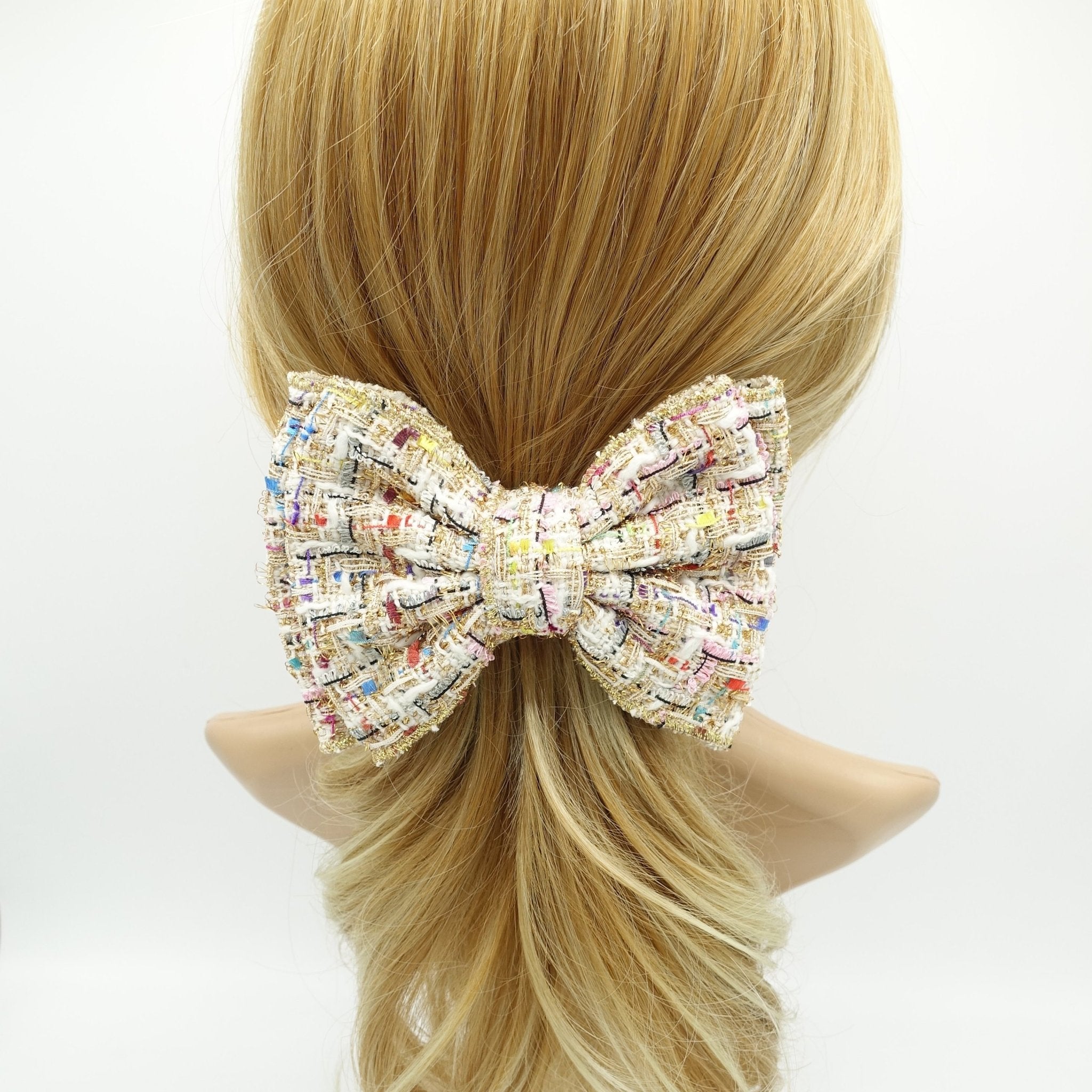 VeryShine tweed hair bow luxury style layered Fall Winter women hair accessory