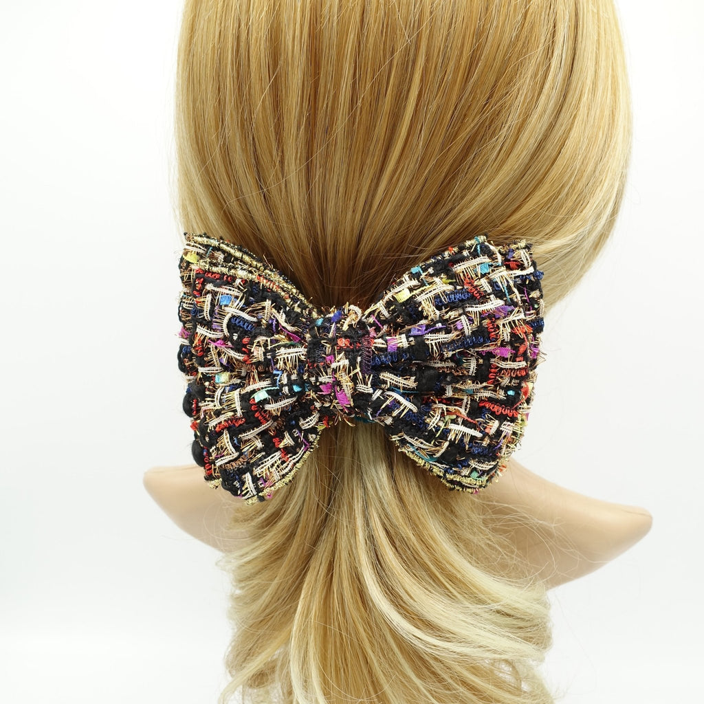 VeryShine tweed hair bow luxury style layered Fall Winter women hair accessory