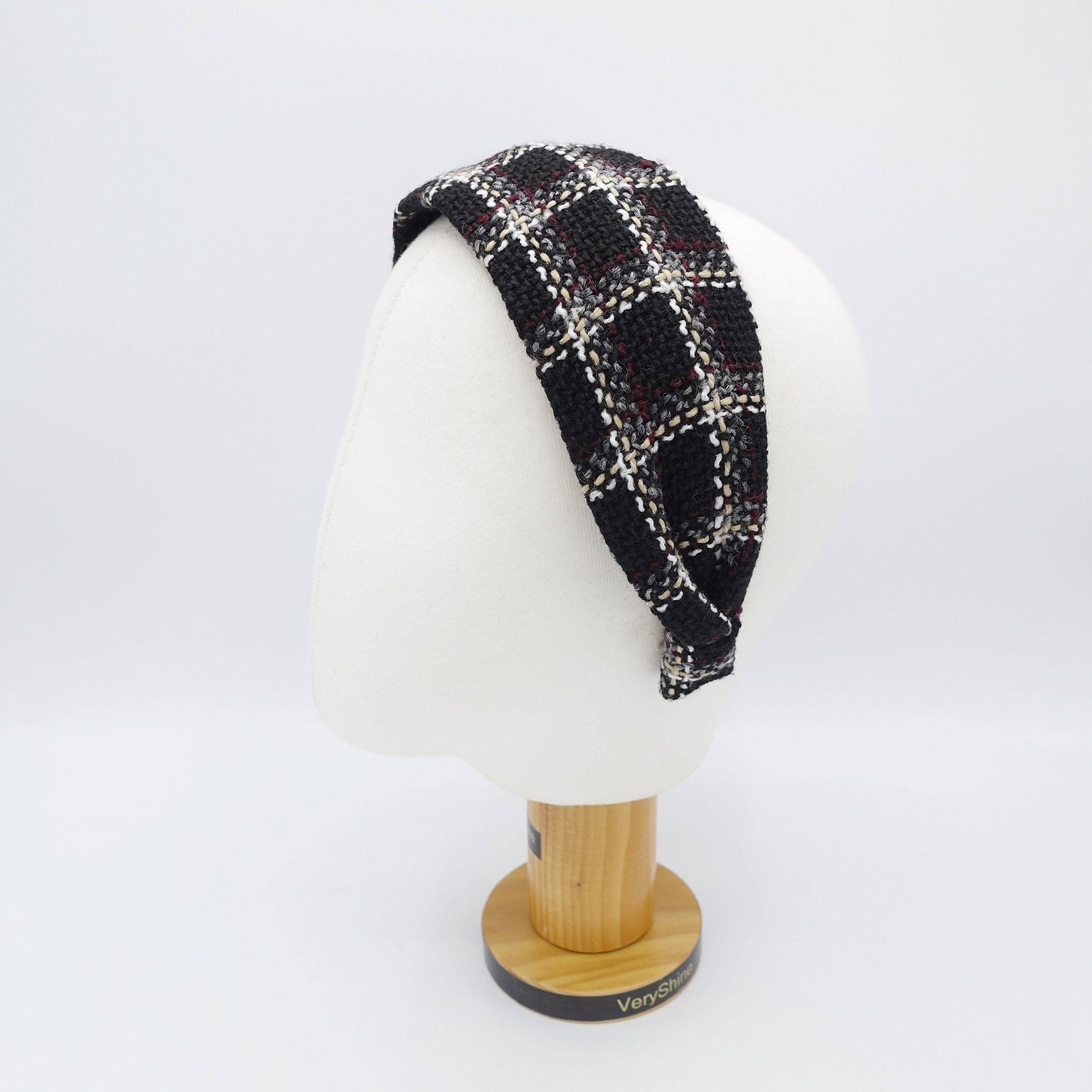 VeryShine tweed plain headband check hairband Fall Winter hair accessory for women