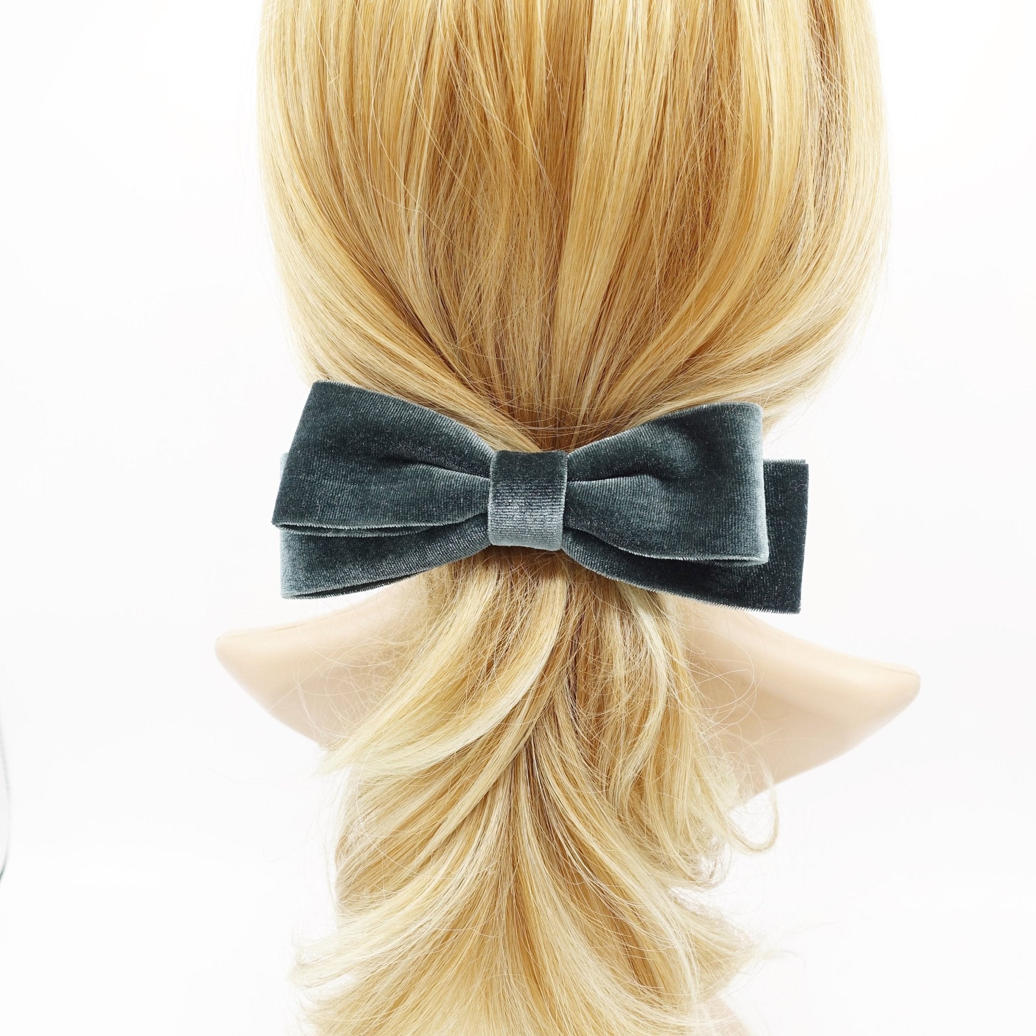 VeryShine velvet narrow hair bow layered hair bow barrette for women