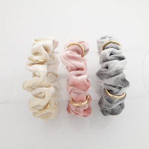 VeryShine velvet scrunchies pack A set of 3 golden ring decorated mini thin scrunchies pack