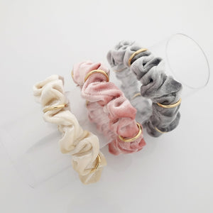 VeryShine velvet scrunchies pack A set of 3 golden ring decorated mini thin scrunchies pack