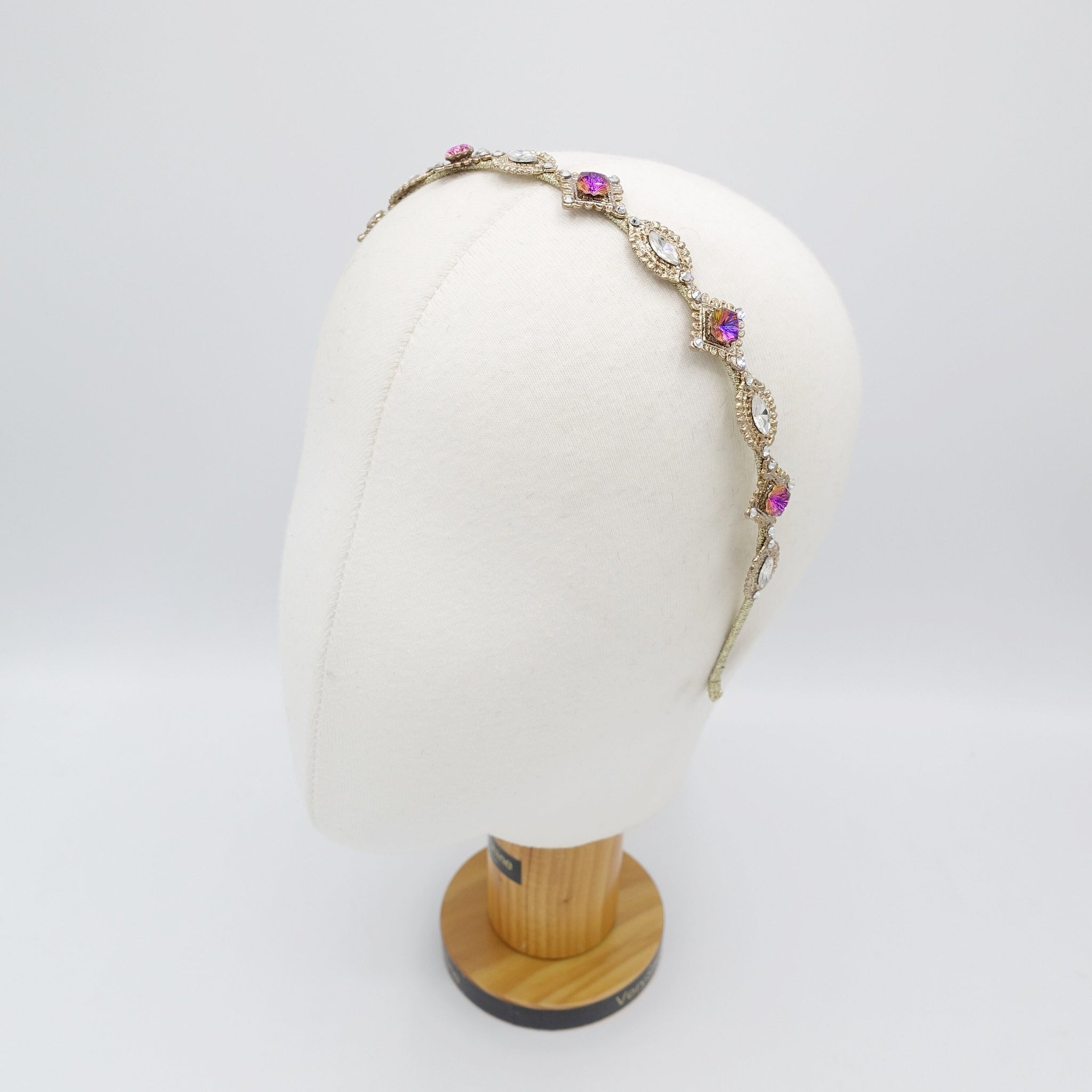 VeryShine vintage thin headband rhinestone embellished metal hairband for women