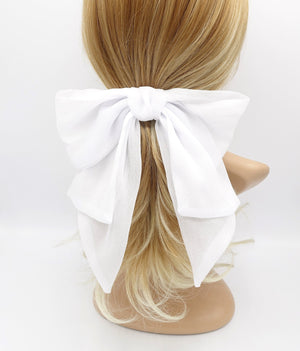 VeryShine White chiffon 2 tails hair bow large hair accessory for women