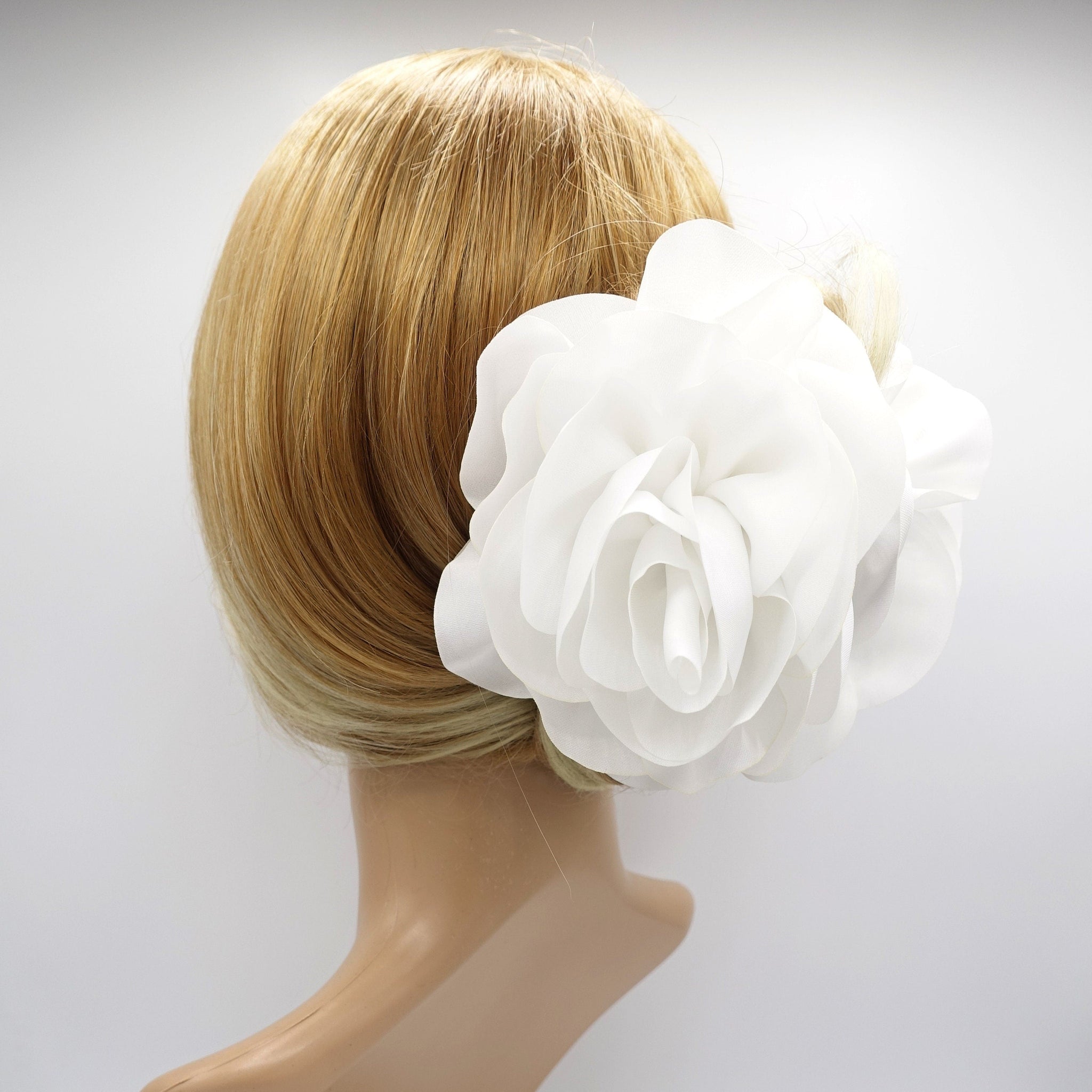 VeryShine White Handmade Very Big Flower Dahlia Motivated Chiffon Hair Claw Clip Women Accessory