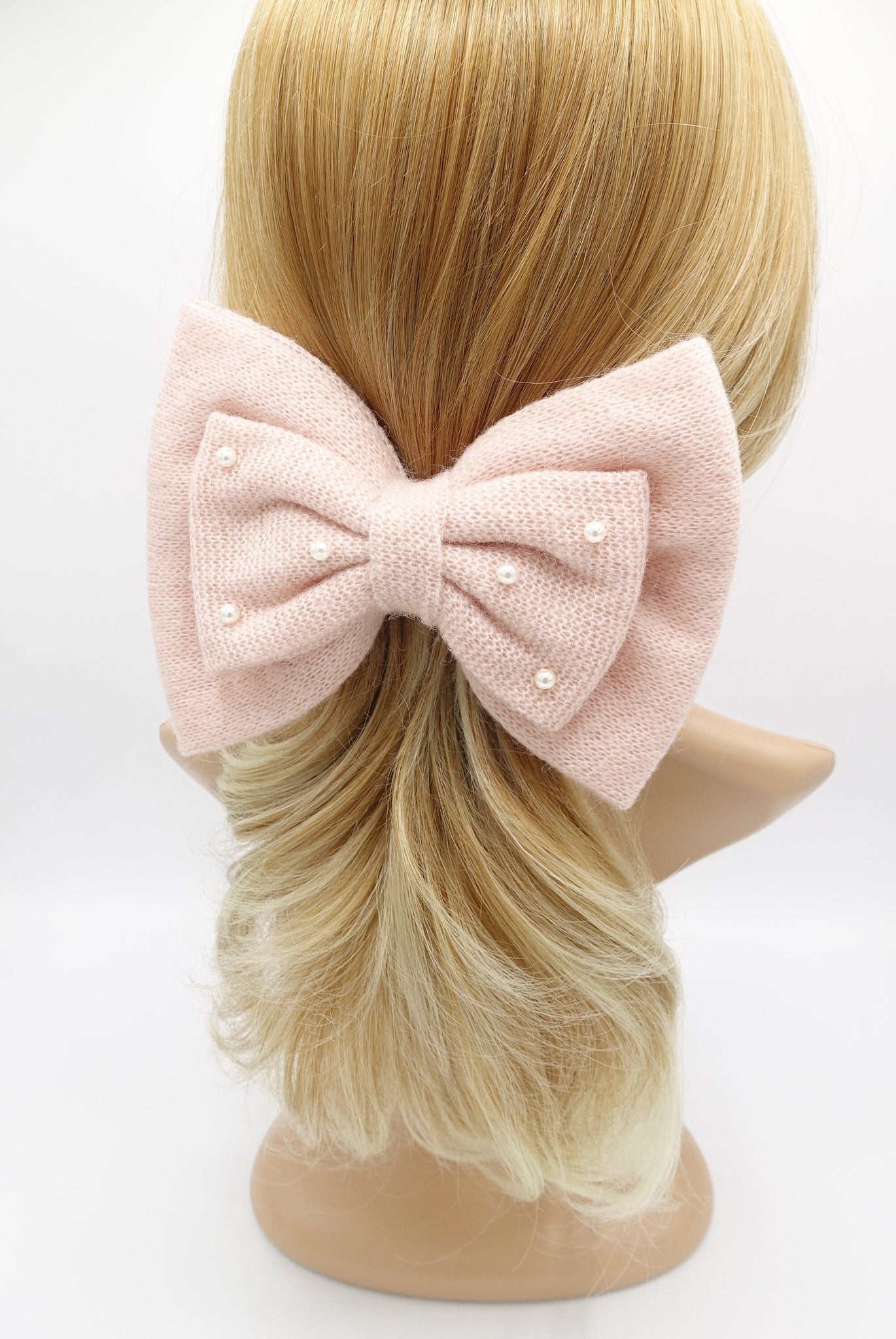 VeryShine woolen hair bow large pearl hair bow for women
