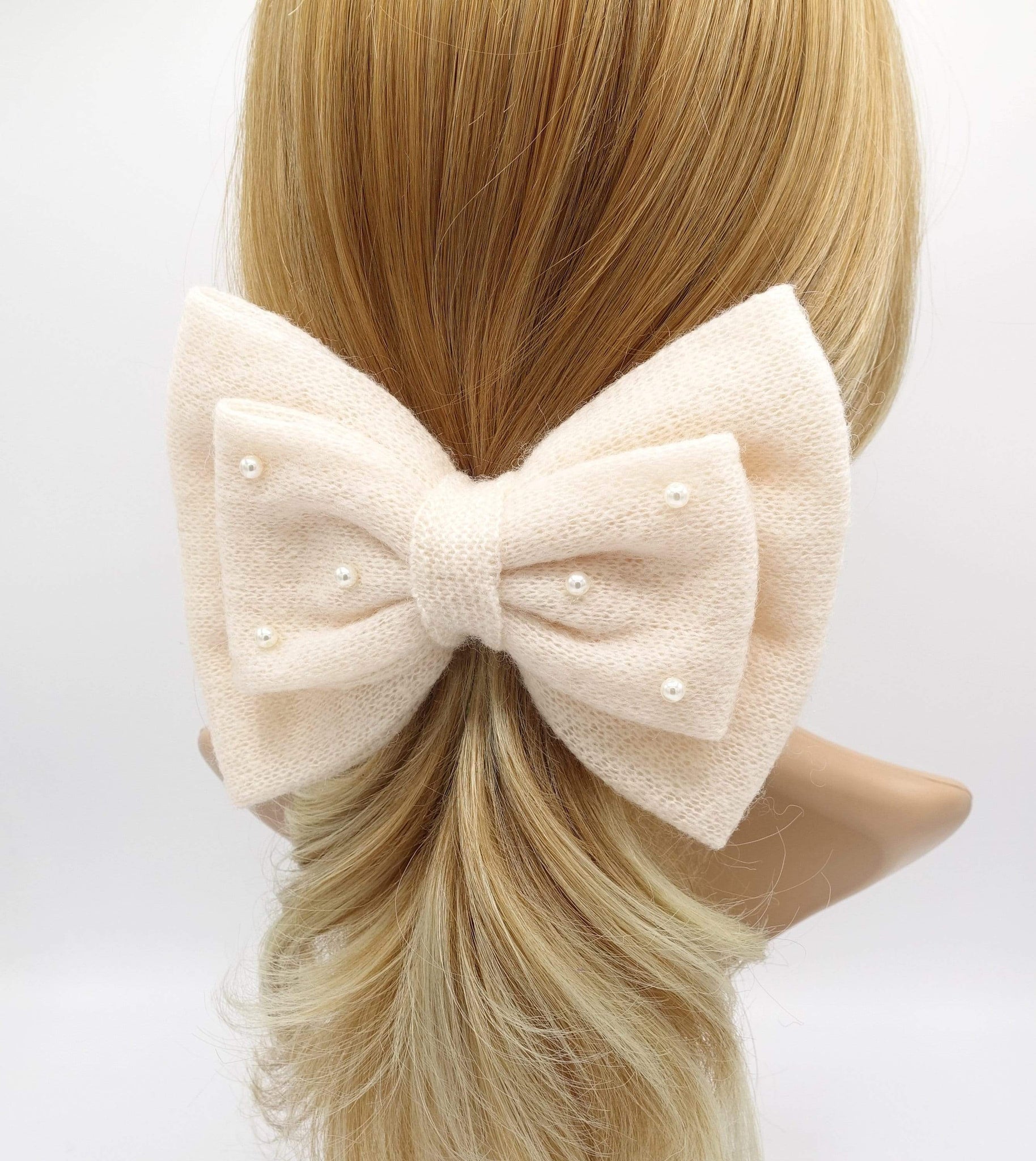 VeryShine woolen hair bow large pearl hair bow for women