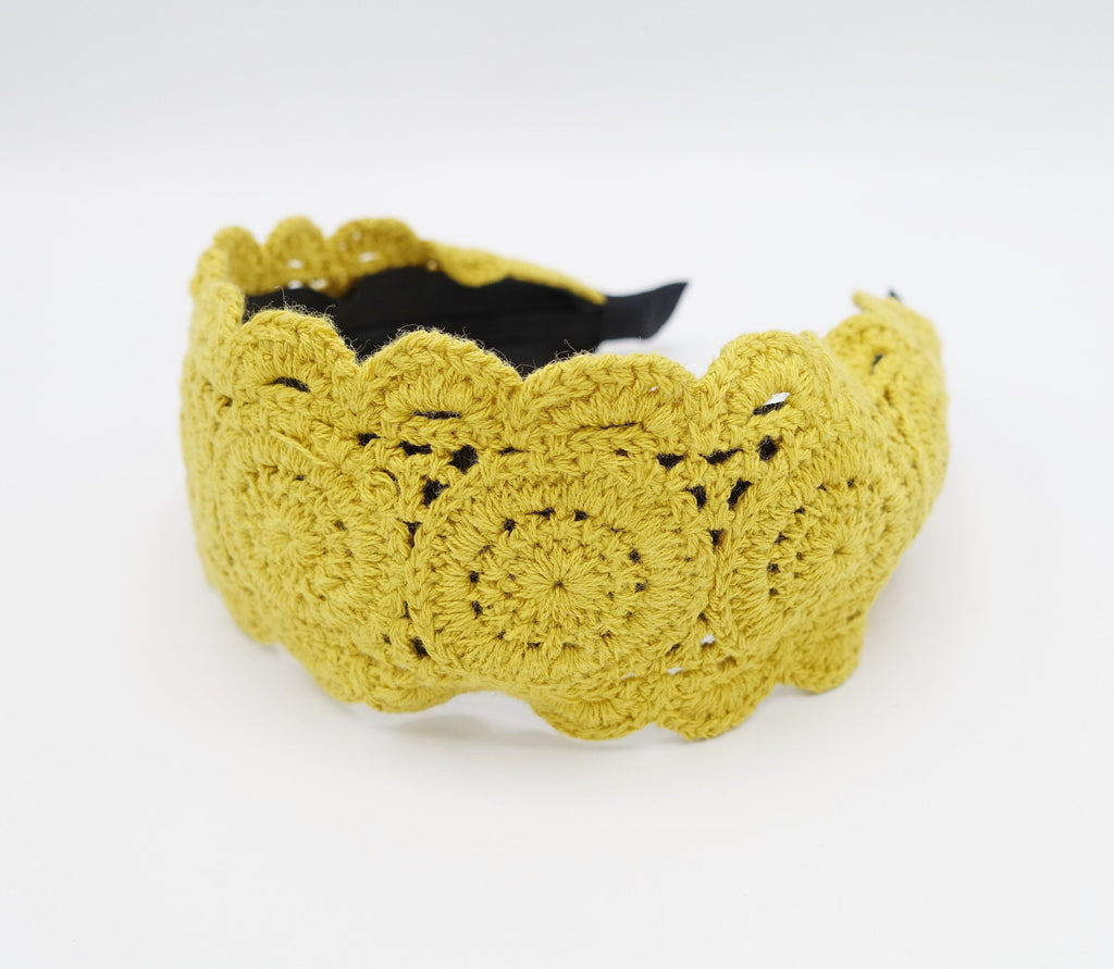 VeryShine Yellow crochet circle pattern headband for women