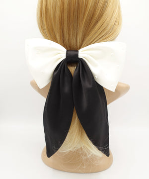veryshine3 claw/banana/barrette pearl embellished satin hair bow big size large hair bow for women